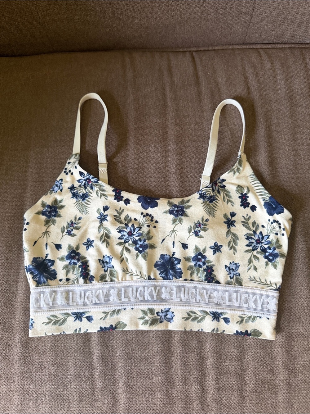 Lucky Brand Cream Bralette with Blue Floral Print